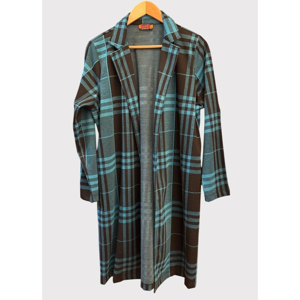 ISLE by Melin Kozan Plaid Open Duster Coat Large Classic Fallcore